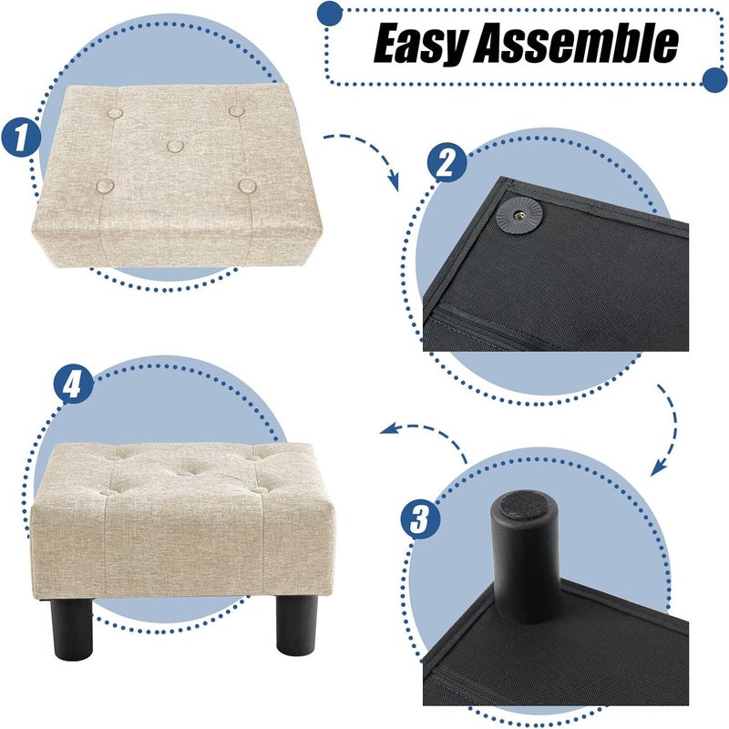 BRIAN & DANY Small Foot Stool, Linen Foot Stools with Legs, Stable Small Footstool for Living Room, Beige - Image 5